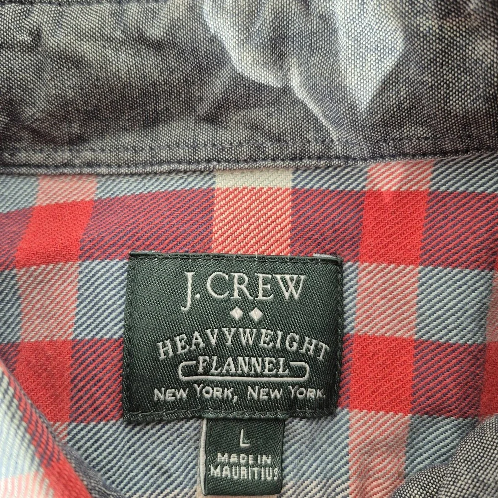 J Crew Shirt Mens‎ Large Red Blue Plaid Heavyweight Flannel Button Up Casual